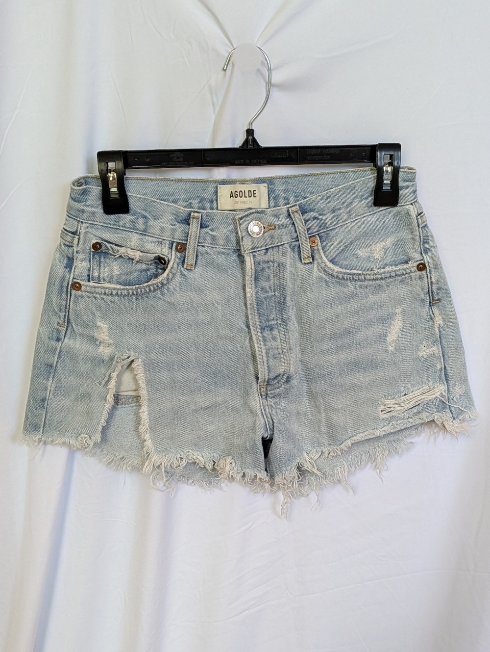 Agolde Light Wash Distressed Denim Jean Shorts